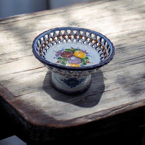 Handpainted Portugal Pottery Open Candy/Footed Compote/Footed Bowl READ - Picture 1 of 16